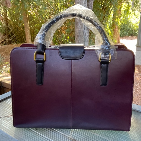 J. Crew Edie Colorblock Attaché leather handbag/ shoulder bag, merlot and black - Picture 4 of 11